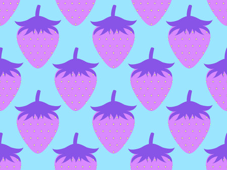 Strawberry seamless pattern. Purple strawberries on a blue background in 80s retro style. Design for...