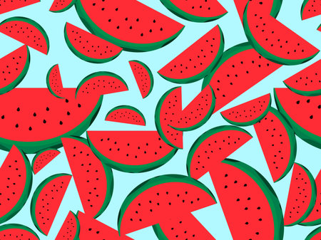 Watermelon slices seamless pattern. Watermelon with seeds. Design for printing on fabric, wrapping...