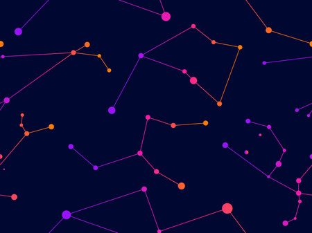 Constellations seamless pattern. Starry sky with constellations in gradient colors. Cluster of stars...