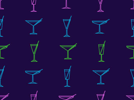 Seamless pattern with cocktail icon in line art style. Alcoholic cocktails with a straw. Multi-colored cocktails design for printing, banners and promotional items. vector illustrationのイラスト素材