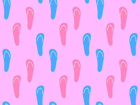 Beach flip flops seamless pattern. Multicolored flip-flops on a pink background. summertime. Design for print, banners and advertising products. vector illustrationのイラスト素材