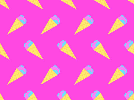 Ice cream cone seamless pattern. Ice cream in a wafer-style cone. Summer background with ice cream...