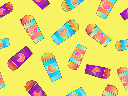 Fruit smoothie seamless pattern. Shaker with orange juice. Drink for a healthy lifestyle. Design for...