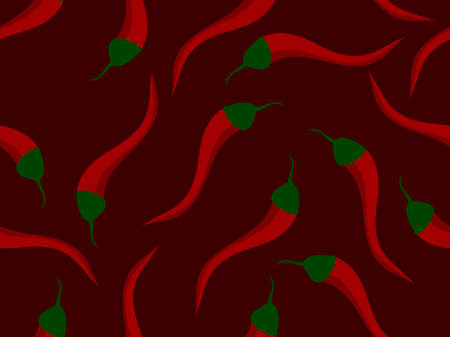 Red chili peppers seamless pattern. Spicy spice for dishes, hot chili pepper. Background for menu, print advertising products, wrapping paper and banners. vector illustrationのイラスト素材