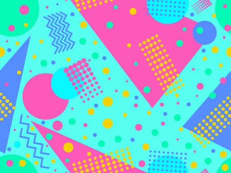 Memphis seamless pattern with geometric shapes in 80s style. Colorful geometric pattern. Design of promotional products, wrapping paper and printing. vector illustrationのイラスト素材