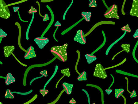 Hallucinogenic mushrooms seamless pattern. Psychedelic mushrooms, acid trip. Design for posters, banners and promotional products. vector illustrationのイラスト素材