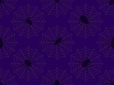 Seamless pattern with spiders on the web. Festive background with spiders for Halloween. Design for wrappers, banners and holiday invitations. vector illustrationのイラスト素材