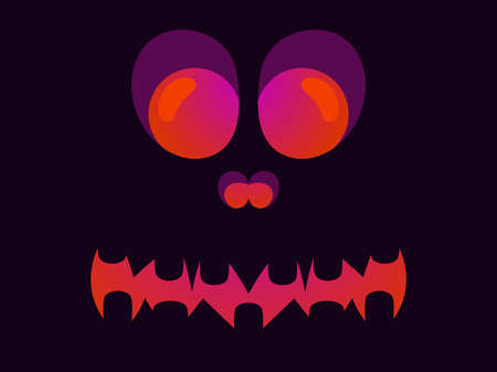 Halloween scary face with glowing eyes. Evil scary eyes carved in a pumpkin. Halloween Jack O Lantern. Design for greeting card, banner and holiday invitations. vector illustrationのイラスト素材