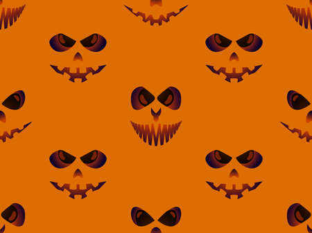 Scary face with glowing eyes seamless pattern. Evil scary eyes carved in a pumpkin. Halloween Jack O Lantern. Design for greeting card, banner and holiday invitations. vector illustrationのイラスト素材