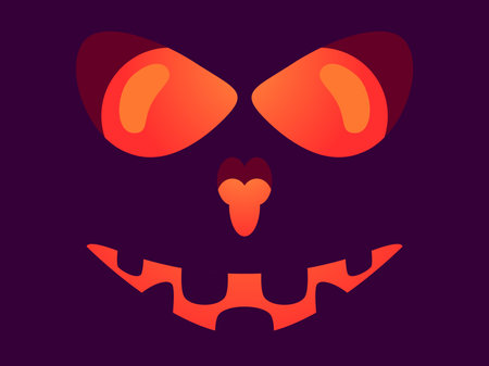 Halloween scary face with glowing eyes. Evil scary eyes carved in a pumpkin. Halloween Jack O Lantern. Design for greeting card, banner and holiday invitations. vector illustrationのイラスト素材