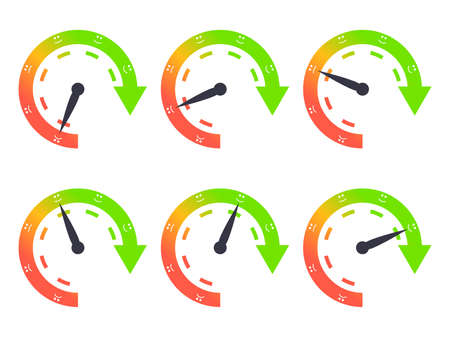 Credit rating set of banners isolated on white background. Indicator in the form of an arrow of direction from bad to good. Credit score gauge. Design for apps and websites. vector illustrationのイラスト素材