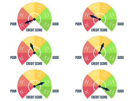 credit score. Credit score indicator from good to bad, from green to red. investment fund rating. Credit score gauge. Design for apps, websites and banners. vector illustrationのイラスト素材