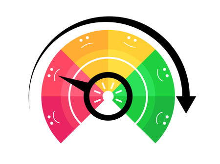 Poor credit score. Credit rating indicator from bad to good, from red to green. rating of investment funds. Credit score gauge. Design for apps, websites and banners. vector illustrationのイラスト素材