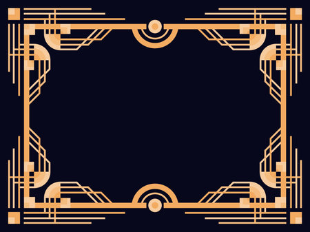 Art deco frame. Vintage linear border. Design a template for invitations, leaflets and greeting cards. Geometric golden frame. The style of the 1920s - 1930s. Vector illustrationのイラスト素材