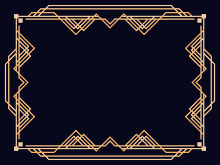 Art deco frame. Vintage linear border. Design a template for invitations, leaflets and greeting cards. Geometric golden frame. The style of the 1920s - 1930s. Vector illustrationのイラスト素材