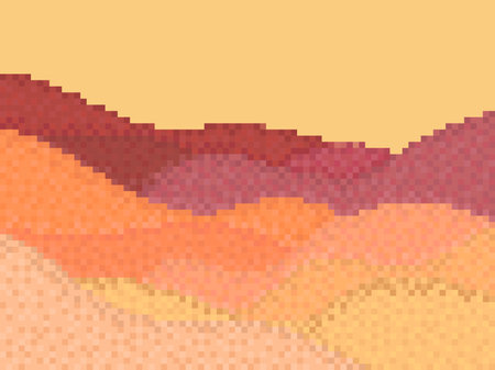 Pixel desert landscape with sand dunes. Landscape with dunes and hills in retro style of a 90s 8-bit video game in 2D. Pixel design for games, applications, banners and posters. vector illustrationのイラスト素材
