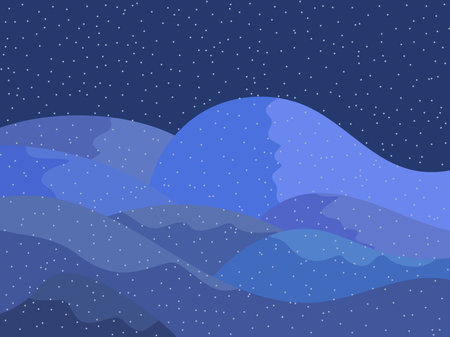 Winter landscape with snowy hills. Mountain landscape in flat style, winter cold weather. View of the snowy hills. Design for posters, travel agencies and promotional items. vector illustrationのイラスト素材