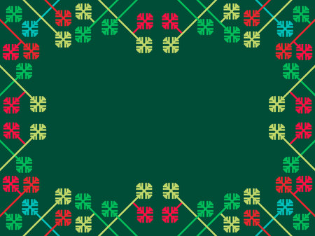 Christmas frame with colored snowflakes. Art deco frame in line art style. Vintage linear border. Design a template for invitations, leaflets and greeting cards. vector illustrationのイラスト素材