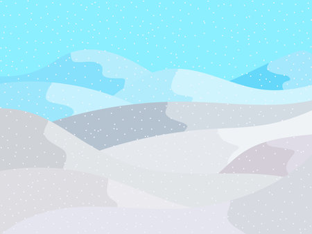 Winter landscape with snowy hills. Mountain landscape in flat style, winter cold weather. View of the snowy hills. Design for posters, travel agencies and promotional items. vector illustrationのイラスト素材