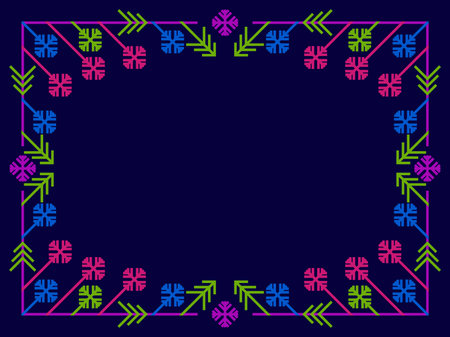 Christmas frame with colored snowflakes. Art deco frame in line art style. Vintage linear border. Design a template for invitations, leaflets and greeting cards. vector illustrationのイラスト素材