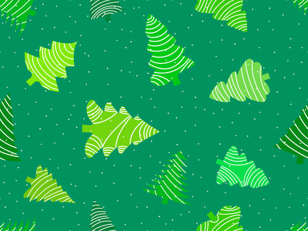 Christmas seamless pattern with fir trees and falling snow. Merry Christmas and Happy New Year. Green spruce with snow. Festive design for wallpapers and banners. vector illustrationのイラスト素材