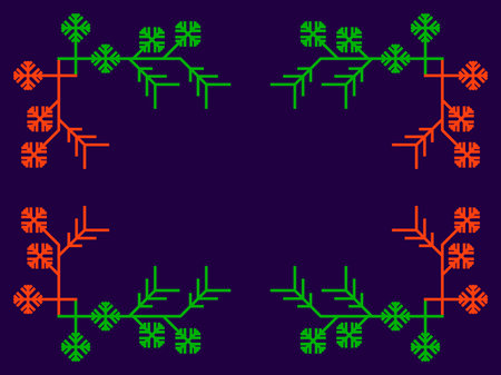 Christmas frame with snowflakes red and green color. Art deco frame in line art style. Vintage linear border. Design a template for invitations, leaflets and greeting cards. vector illustrationのイラスト素材