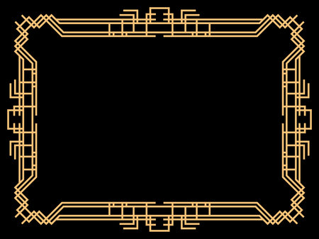 Art deco frame. Vintage linear border. Design a template for invitations, leaflets and greeting cards. Geometric golden frame. The style of the 1920s - 1930s. Vector illustrationのイラスト素材