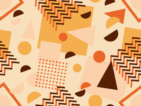 Seamless pattern with geometric shapes in 80s memphis style. Colorful geometric pattern. Design for promotional products, wrapping paper, brochures and printing. vector illustrationのイラスト素材