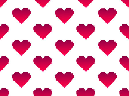 Seamless pattern with pixel hearts and gradient colors. Happy Valentine's Day. 8-bit hearts in retro video game style. Design for print, wrapping paper and promotional items. vector illustrationのイラスト素材
