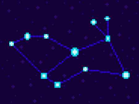 Lepus constellation in pixel art style. 8-bit stars in the night sky in retro video game style. Cluster of stars and galaxies. Design for applications, banners and posters. vector illustrationのイラスト素材