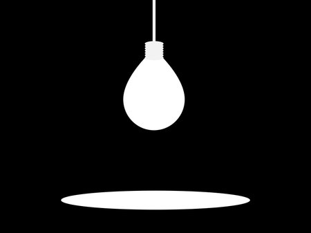 White outline of a light bulb on a black background. The light bulb hangs from top to bottom. Incandescent lamp. Design for banners, posters and promotional products. vector illustrationのイラスト素材