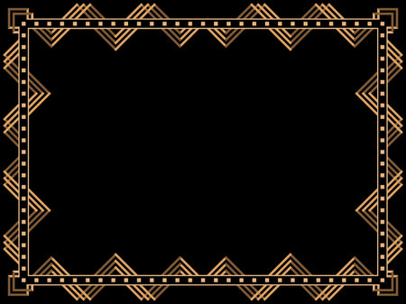 Art deco frame. Vintage linear border. Design a template for invitations, leaflets and greeting cards. Geometric golden frame. The style of the 1920s - 1930s. Vector illustrationのイラスト素材