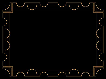 Art deco frame. Vintage linear border. Design a template for invitations, leaflets and greeting cards. Geometric golden frame. The style of the 1920s - 1930s. Vector illustrationのイラスト素材