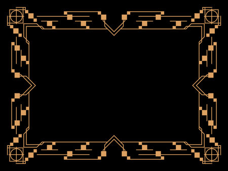Art deco frame. Vintage linear border. Design a template for invitations, leaflets and greeting cards. Geometric golden frame. The style of the 1920s - 1930s. Vector illustrationのイラスト素材