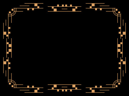 Art deco frame. Vintage linear border. Design a template for invitations, leaflets and greeting cards. Geometric golden frame. The style of the 1920s - 1930s. Vector illustrationのイラスト素材