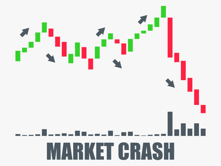 Graph of the fall of the financial market. The collapse of stocks, cryptocurrencies. bear market indicator chart. Design for banner, poster and promotional items. vector illustrationのイラスト素材