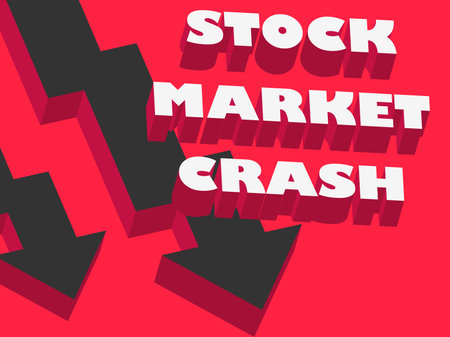 Stock market crash banner with 3d text and down arrows. The collapse of the bank, the fall of the cryptocurrency. Design for banners, posters and promotional materials. vector illustrationのイラスト素材