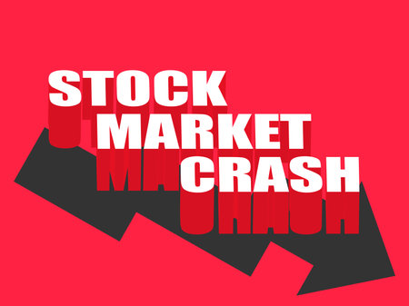 Stock market crash banner with 3d text and down arrows. The collapse of the bank, the fall of the cryptocurrency. Design for banners, posters and promotional materials. vector illustrationのイラスト素材