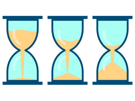 Hourglass icon set. Sandglass timer. Sand timer flat style. Symbol of time and waiting. Pouring...