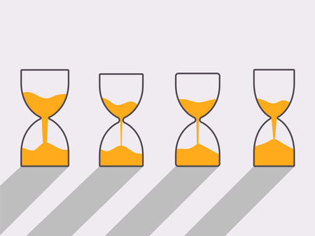 Hourglass icon set. Sandglass timer. Sand timer flat style. Symbol of time and waiting. Pouring sand. Design of banners, marketing, promotional materials. vector illustrationのイラスト素材
