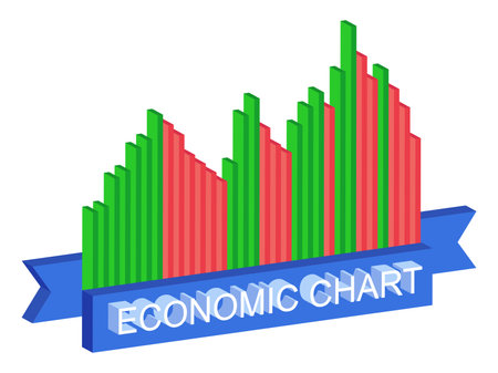 Economic chart 3d style isolated on white background. Rise and fall chart of the stock market. economic indicators. Design for banners, posters and promotional materials. vector illustrationのイラスト素材