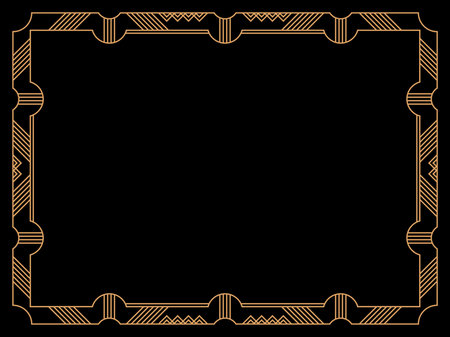 Art deco frame. Vintage linear border. Design a template for invitations, leaflets and greeting cards. Geometric golden frame. The style of the 1920s - 1930s. Vector illustrationのイラスト素材