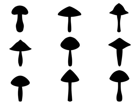 Black mushroom set isolated on white background. Mushroom silhouettes. Design of mushroom for posters, banners and promotional items. vector illustrationのイラスト素材