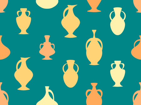 Amphora seamless pattern in vintage style. Ancient Greek jugs and amphoras. Amphora design for posters, wallpapers and printed matter. vector illustrationのイラスト素材