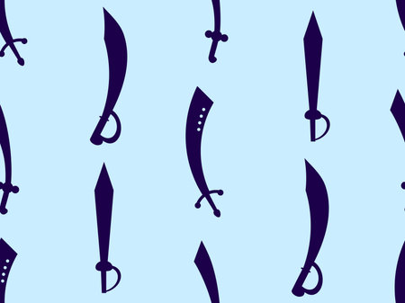 Curved swords seamless pattern. Sword silhouettes. Indian and oriental weapon, scimitar. Design of swords for posters, banners and promotional items. vector illustrationのイラスト素材