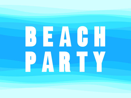 Beach party poster with text on sea waves background. Ocean water view from above. summertime. Design of banners, booklets and promotional materials. vector illustrationのイラスト素材