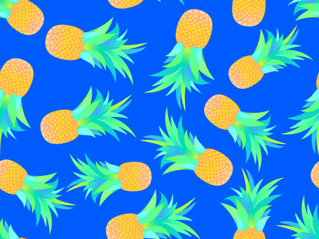 Pineapple seamless pattern. summer fruit pattern. Pineapple fruit with gradient colors on blue background. Tropical design for posters, wallpaper, print promotional items. vector illustrationのイラスト素材