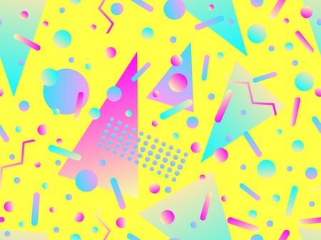 Memphis seamless pattern with geometric gradient shapes. Colorful geometric pattern in 80s style. Design for banners, promotional products and posters. vector illustrationのイラスト素材