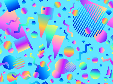 Memphis seamless pattern with geometric gradient shapes. Colorful geometric pattern in 80s style. Design for banners, promotional products and posters. vector illustrationのイラスト素材