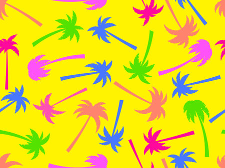 Colorful palm trees seamless pattern. Tropical jungle pop art style, exotic background for advertising, postcards, poster and banner. vector illustrationのイラスト素材